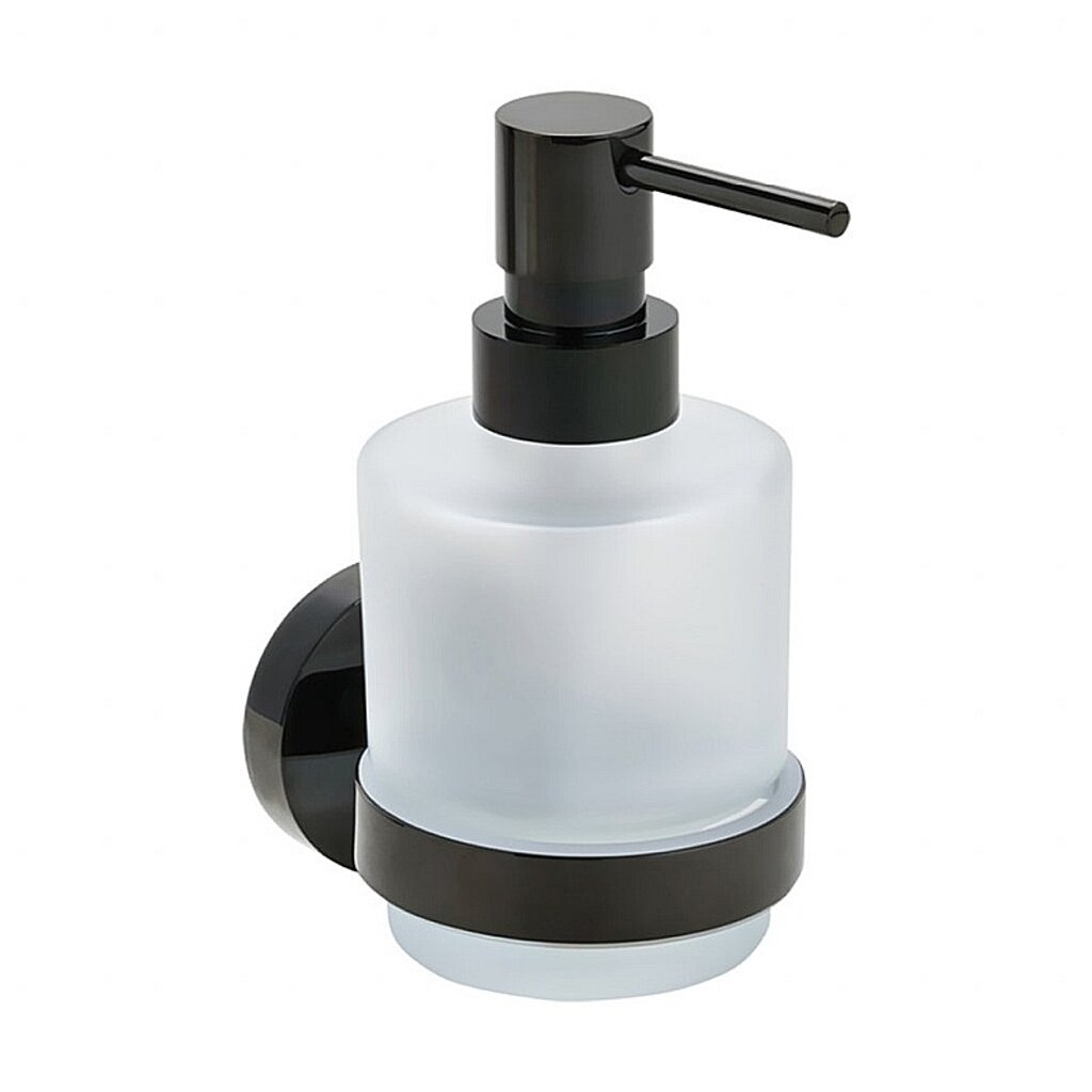 Brillantbad BEMATIT Seifenspender MINI Messing Metallic Grau poliert Milchglas 75x145x100 mm, 200 ml f&uuml;r Bad & K&uuml;che >> zum Bohren oder Kleben* 