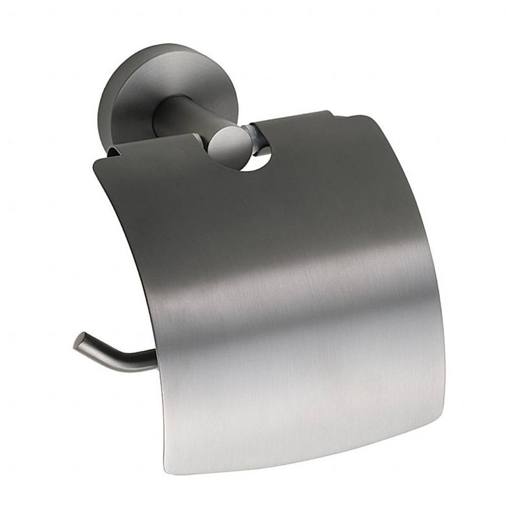 Brillantbad BAPHIT Papierrollenhalter mit Deckel Messing Metallic Grau matt 140x155x80 mm f&uuml;r Bad & WC >> zum Bohren oder Kleben* 