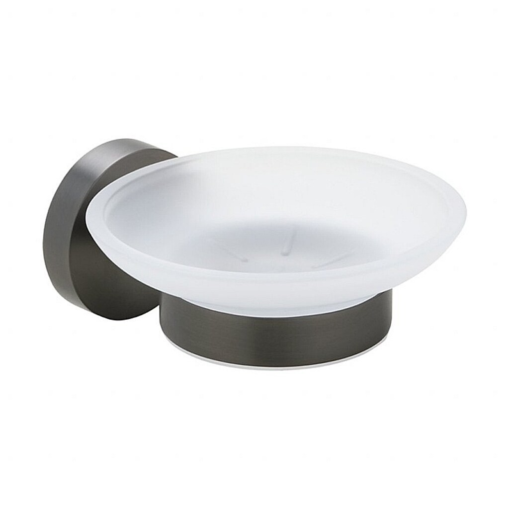 Brillantbad BAPHIT Seifenablage mit Glasschale Messing Milchglas Metallic Grau matt 110x55x105 mm f&uuml;r Bad & K&uuml;che >> zum Bohren oder Kleben* 