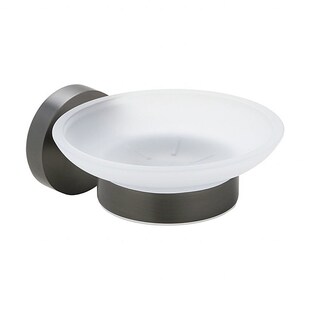 Brillantbad BAPHIT Seifenablage mit Glasschale Messing Milchglas Metallic Grau matt 110x55x105 mm für Bad & Küche >> zum Bohren oder Kleben* 