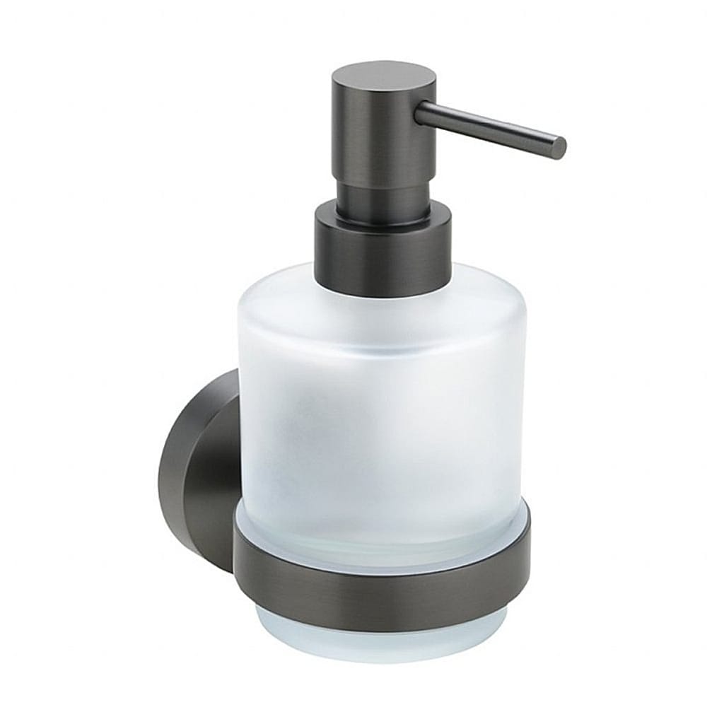 Brillantbad BAPHIT Seifenspender MINI Messing Metallic Grau matt Milchglas 75x145x100 mm, 200 ml f&uuml;r Bad & K&uuml;che >> zum Bohren oder Kleben* 