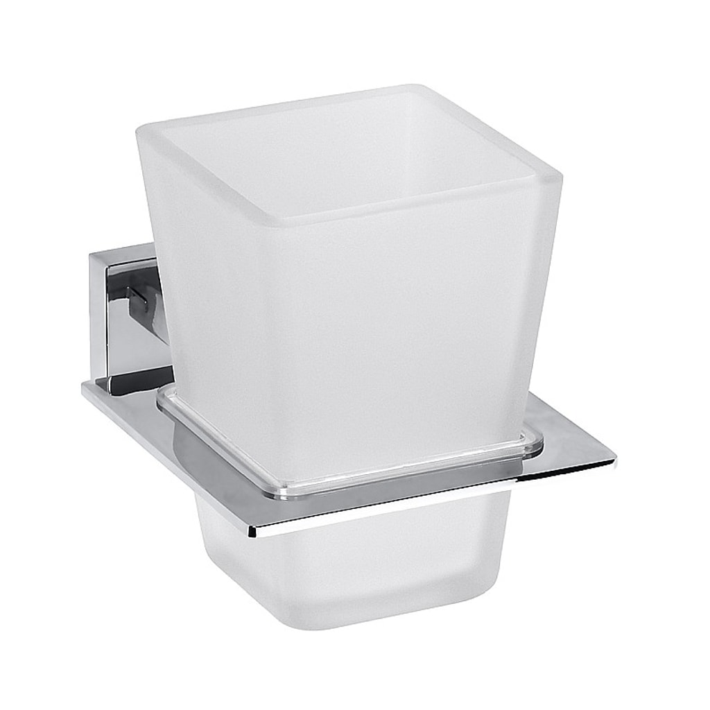 Brillantbad BASA Glashalter mit Glas Messing Milchglas Chrom 85x100x120 mm f&uuml;r Bad & WC >> zum Bohren 