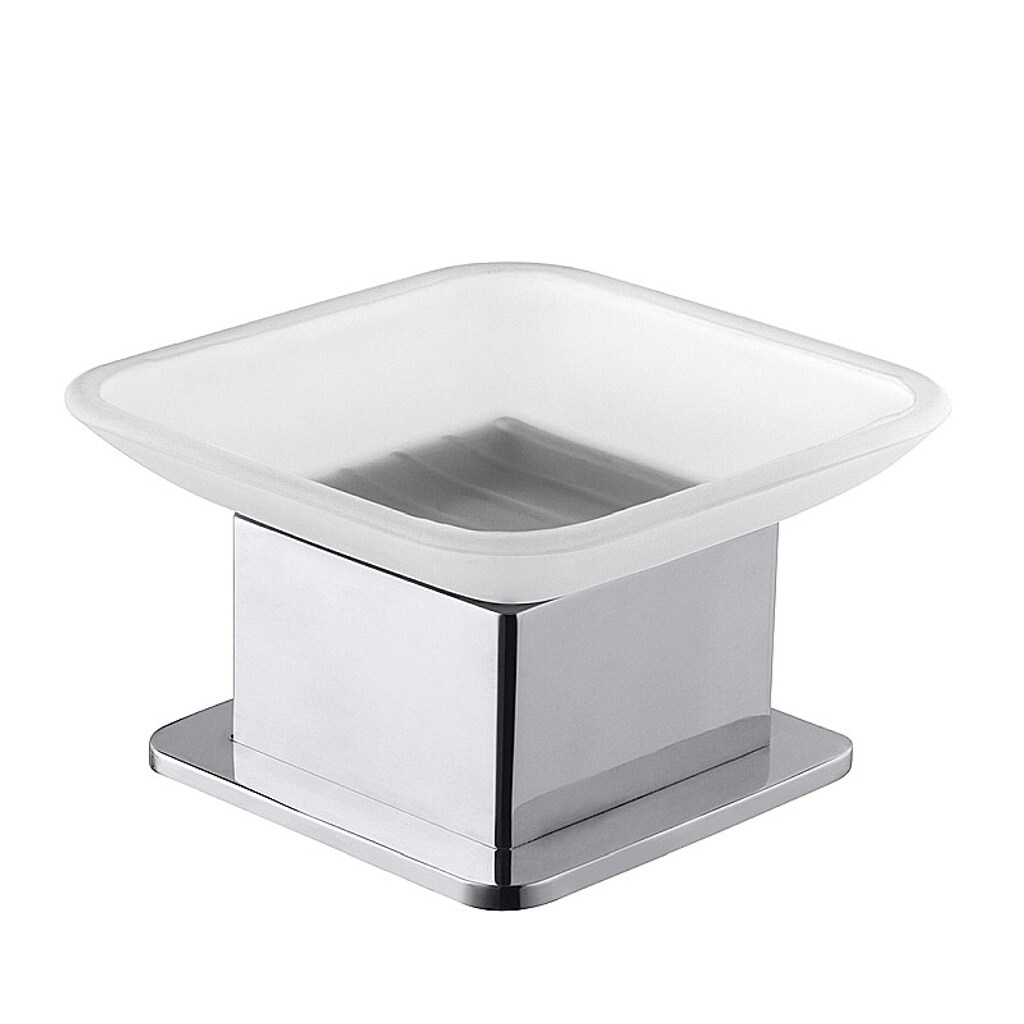 Brillantbad BASA Seifenschale Glas Messing Milchglas Chrom 85x55x85 mm f&uuml;r Bad & K&uuml;che >> Freistehend anwendbar 