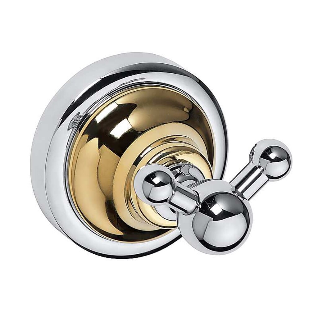 Brillantbad BETRO GOLD Doppelkleiderhaken Messing Gold Chrom 65x65x65 mm f&uuml;r Bad & K&uuml;che >> zum Bohren 