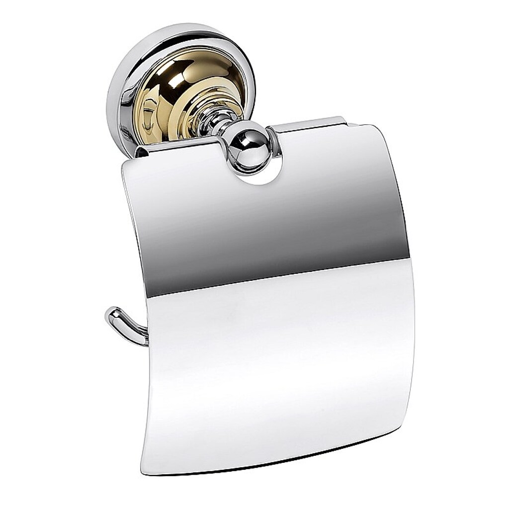 Brillantbad BETRO GOLD Papierrollenhalter mit Deckel Messing Gold Chrom 140x150x100 mm f&uuml;r Bad & WC >> zum Bohren 