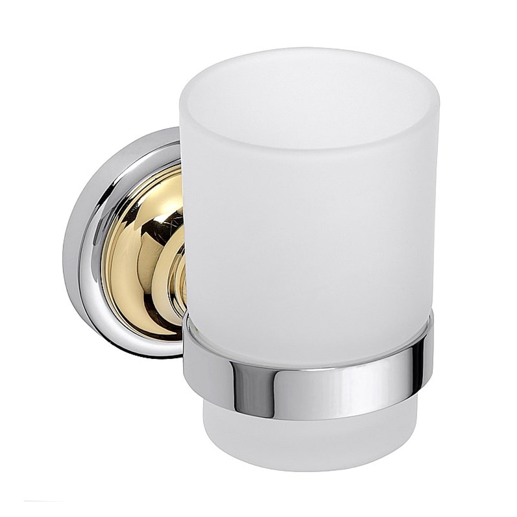 Brillantbad BETRO GOLD Glashalter mit Glas Messing Gold Chrom Glas 70x95x115 mm f&uuml;r Bad & K&uuml;che >> zum Bohren 