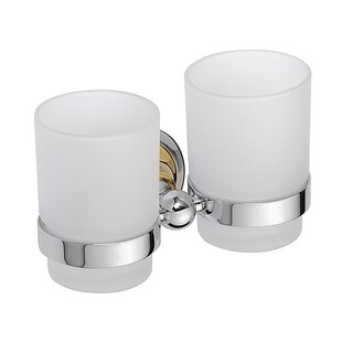 Brillantbad BETRO GOLD Doppelzahnbürstenhalter mit Glas Messing Gold Chrom Glas 175x95x90 mm für Bad & Küche >> zum Bohren 