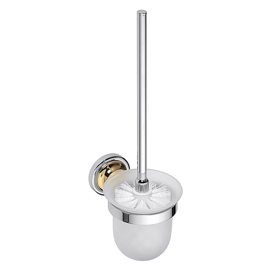 Brillantbad BETRO GOLD WC-B&uuml;rstengarnitur mit Glas Messing Gold Chrom Glas 110x360x145 mm f&uuml;r Bad & WC >> zum Bohren 