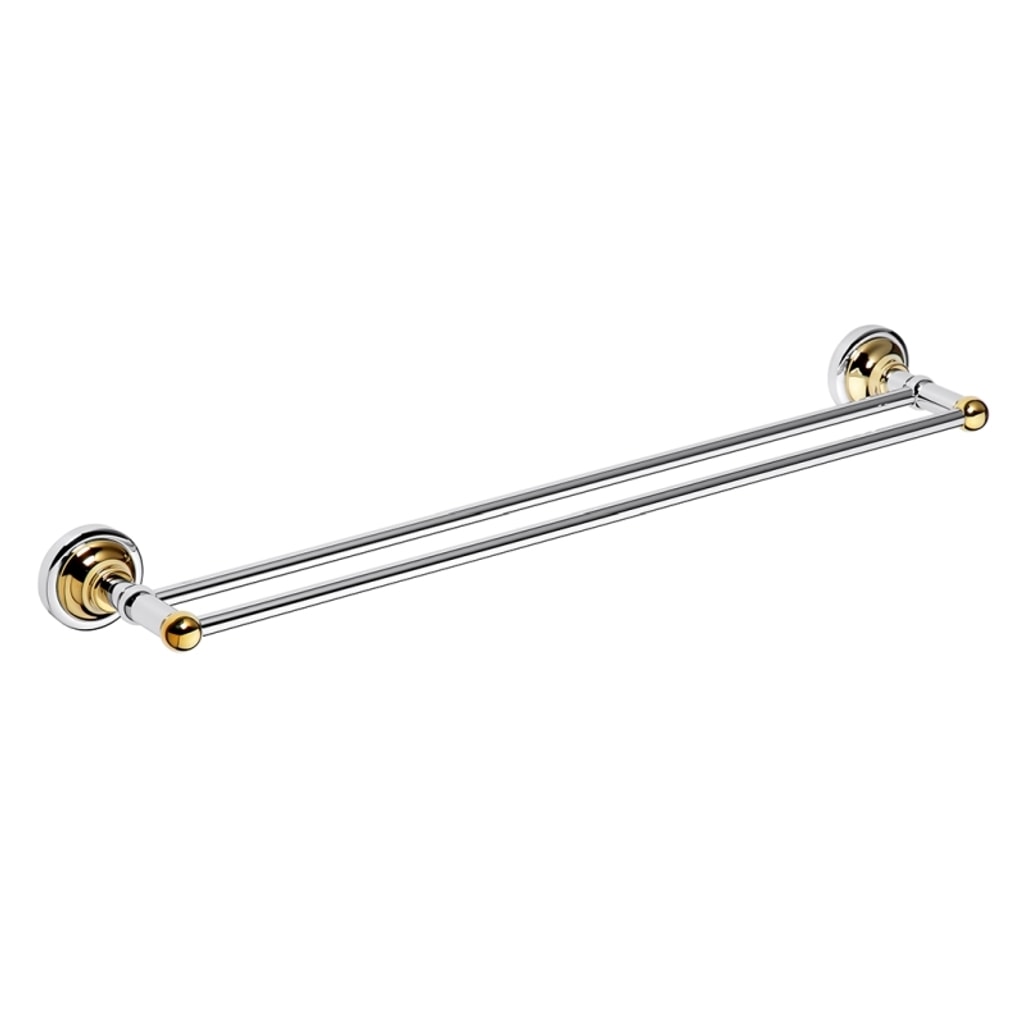 Brillantbad BETRO GOLD Doppelhandtuchhalter Messing Gold Chrom 665x65x120 mm f&uuml;r Bad & WC >> zum Bohren 