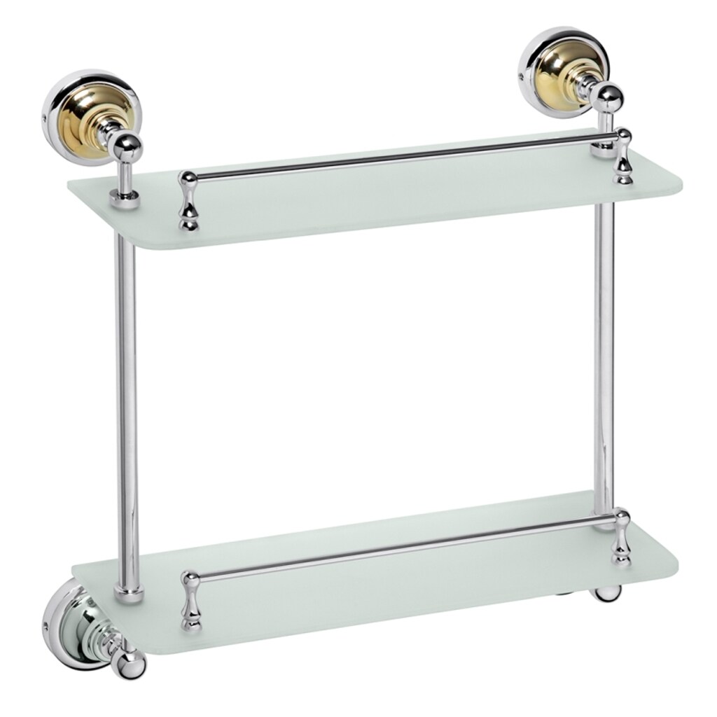 Brillantbad BETRO GOLD Glasablage mit 2 Ablagefl&auml;chen Messing Gold Chrom Glas 400x420x120 mm f&uuml;r Bad & WC >> zum Bohren 