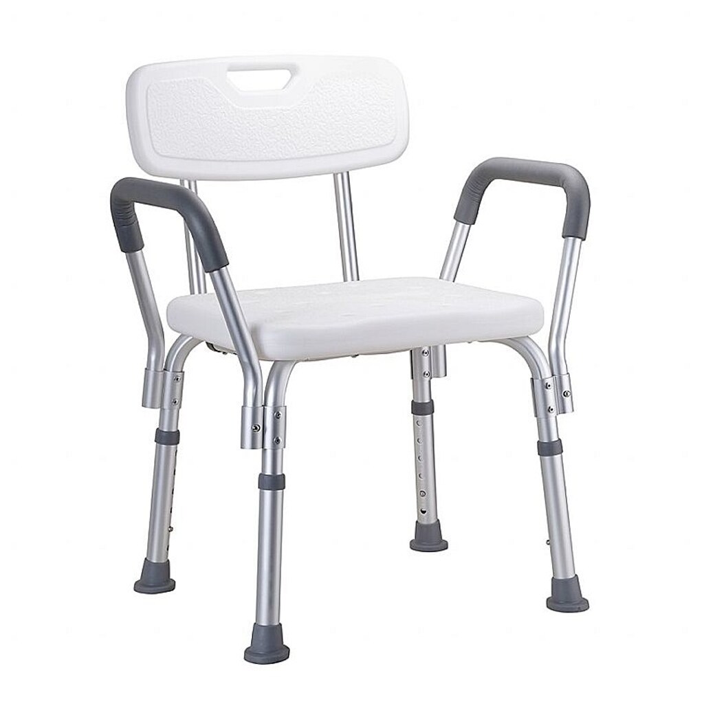 Brillantbad BELP Duschsitz mit R&uuml;cken- und Armlehne Aluminium matt Kunststoff Wei&szlig; 560x660-830x495 mm, 150 kg Traglast f&uuml;r Bad & WC >> Freistehend anwendbar 