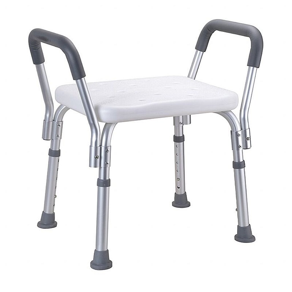 Brillantbad BELP Duschsitz mit Armlehnen Aluminium matt Kunststoff Wei&szlig; 555x560-573,400 mm, 120 kg Traglast f&uuml;r Bad & WC >> Freistehend anwendbar 