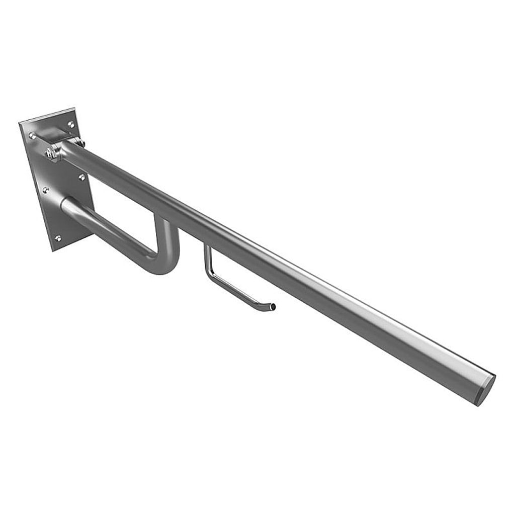 Brillantbad BELP St&uuml;tzklappgriff mit Toilettenpapierhalter Edelstahl geb&uuml;rstet 100x250x760 mm, 120 kg Traglast f&uuml;r Bad & WC >> zum Bohren 
