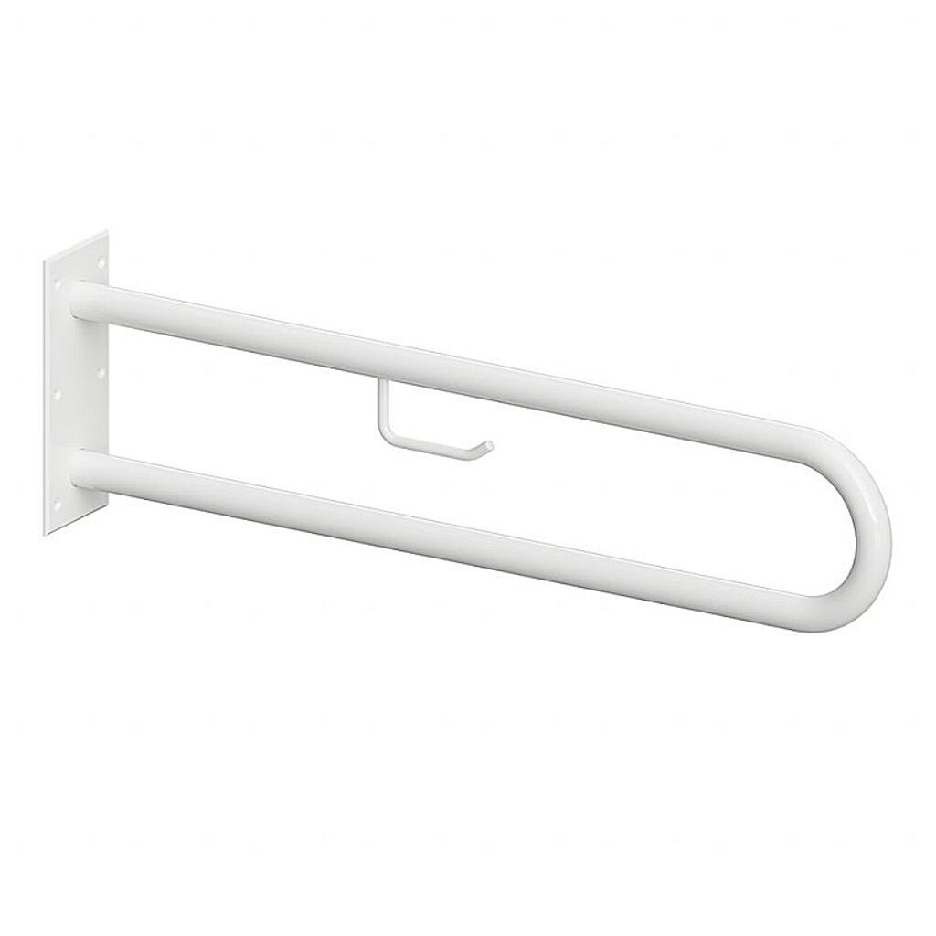 Brillantbad BELP St&uuml;tzgriff in U-Form mit Toilettenpapierhalter Eisen Wei&szlig; 100x250x766 mm, 120 kg Traglast f&uuml;r Bad & WC >> zum Bohren 