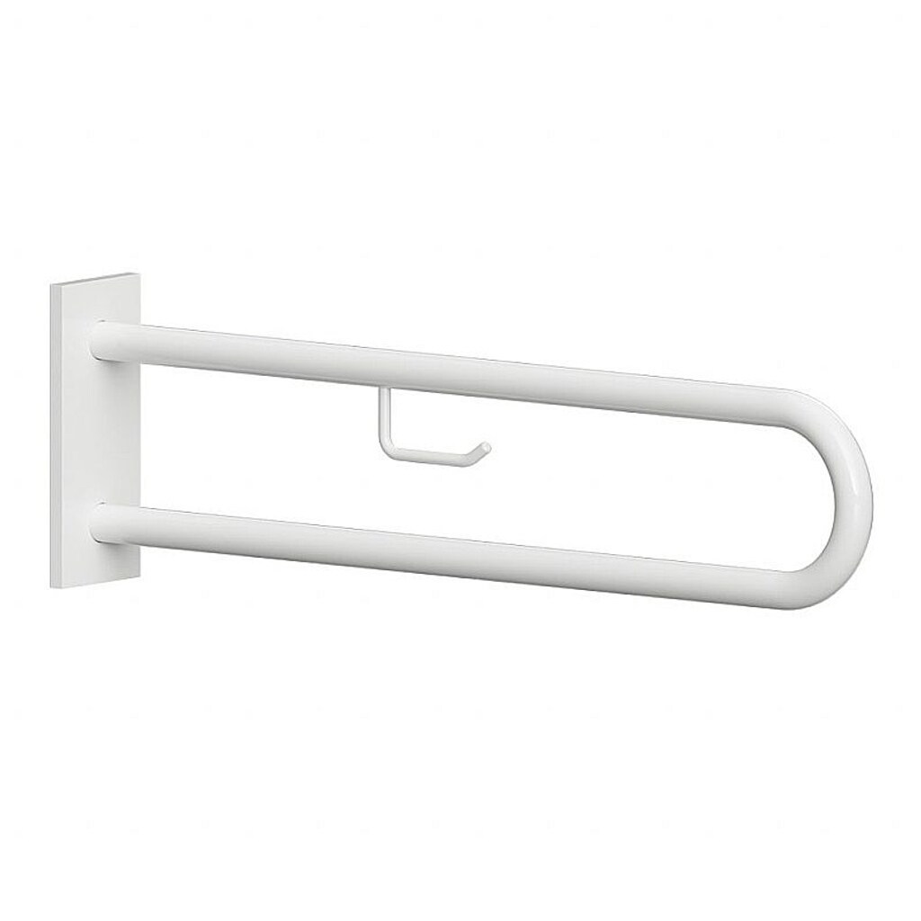 Brillantbad BELP St&uuml;tzgriff in U-Form mit Toilettenpapierhalter Eisen Wei&szlig; mit Abdeckung 100x250x829 mm, 120 kg Traglast f&uuml;r Bad & WC >> zum Bohren 