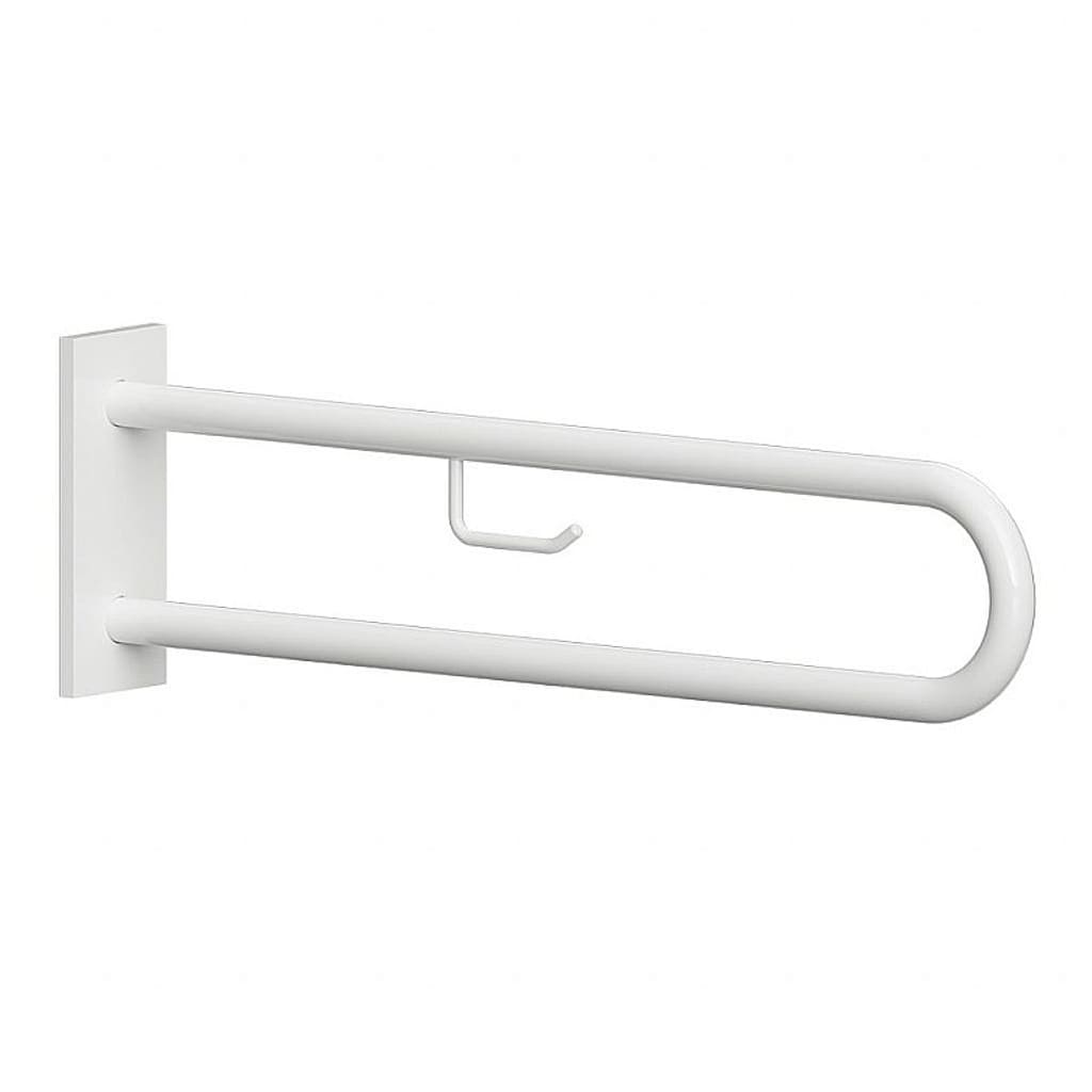 Brillantbad BELP St&uuml;tzgriff in U-Form mit Toilettenpapierhalter Eisen Wei&szlig; mit Abdeckung 103x253x916 mm, 120 kg Traglast f&uuml;r Bad & WC >> zum Bohren 