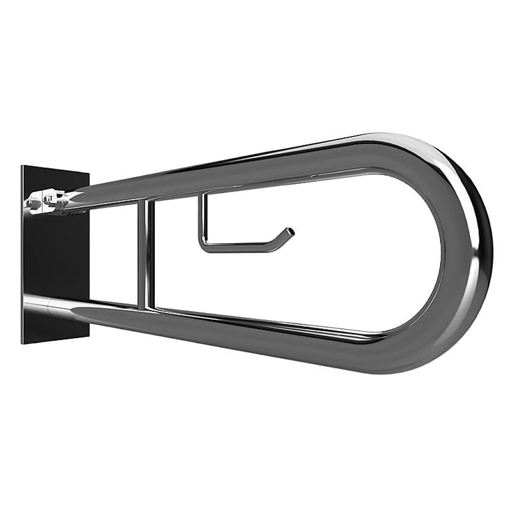 Brillantbad BELP St&uuml;tzklappgriff in U-Form mit Toilettenpapierhalter Edelstahl poliert mit Abdeckung 100x250x616 mm, 120 kg Traglast f&uuml;r Bad & WC >> zum Bohren 