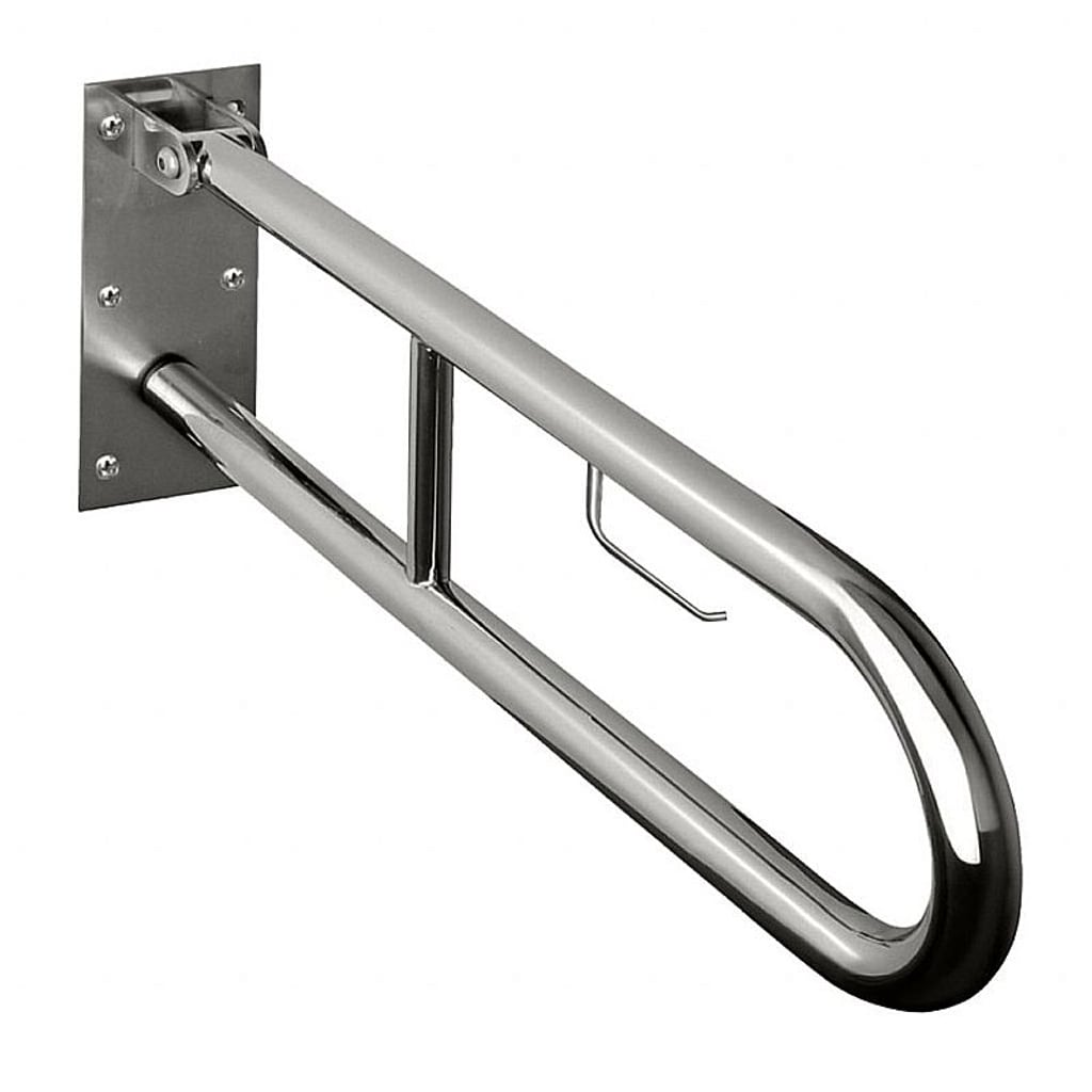 Brillantbad BELP St&uuml;tzklappgriff in U-Form mit Toilettenpapierhalter Edelstahl geb&uuml;rstet 100x250x629 mm, 120 kg Traglast f&uuml;r Bad & WC >> zum Bohren 