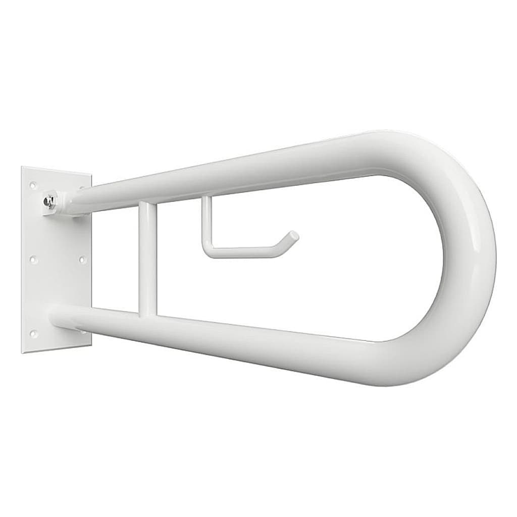 Brillantbad BELP St&uuml;tzklappgriff in U-Form mit Toilettenpapierhalter Eisen Wei&szlig; 100x250x629 mm, 120 kg Traglast f&uuml;r Bad & WC >> zum Bohren 