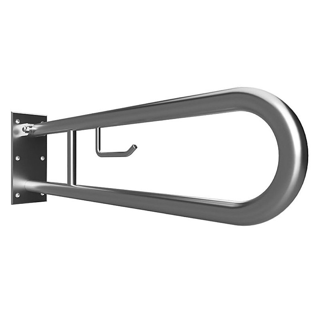 Brillantbad BELP St&uuml;tzklappgriff in U-Form mit Toilettenpapierhalter Edelstahl geb&uuml;rstet 100x250x766 mm, 120 kg Traglast f&uuml;r Bad & WC >> zum Bohren 
