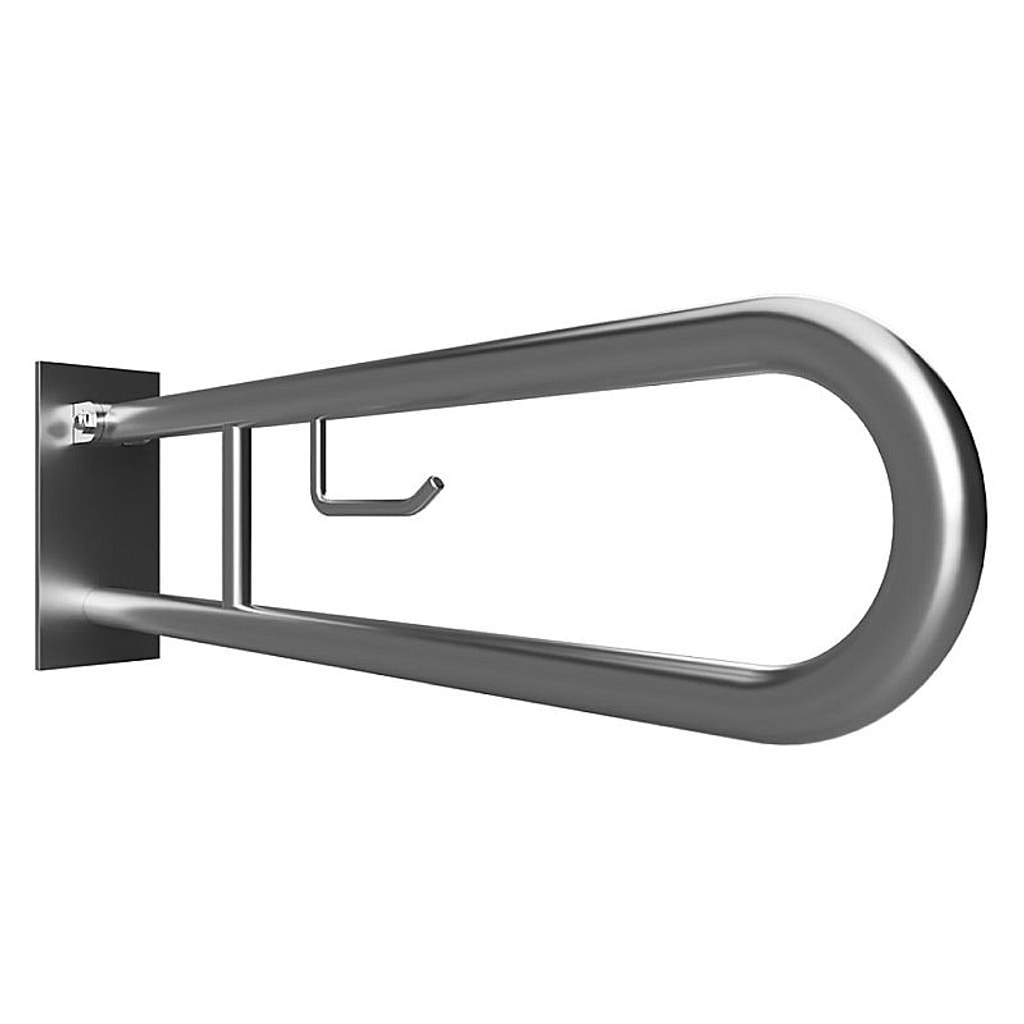 Brillantbad BELP St&uuml;tzklappgriff in U-Form mit Toilettenpapierhalter Edelstahl geb&uuml;rstet mit Abdeckung 100x250x766 mm, 120 kg Traglast f&uuml;r Bad & WC >> zum Bohren 