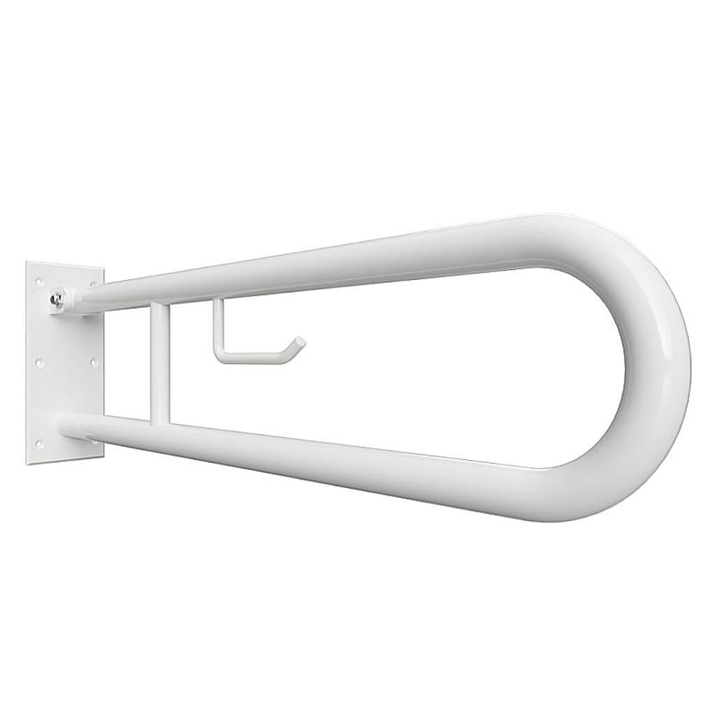 Brillantbad BELP St&uuml;tzklappgriff in U-Form mit Toilettenpapierhalter Eisen Wei&szlig; 100x250x766 mm, 120 kg Traglast f&uuml;r Bad & WC >> zum Bohren 