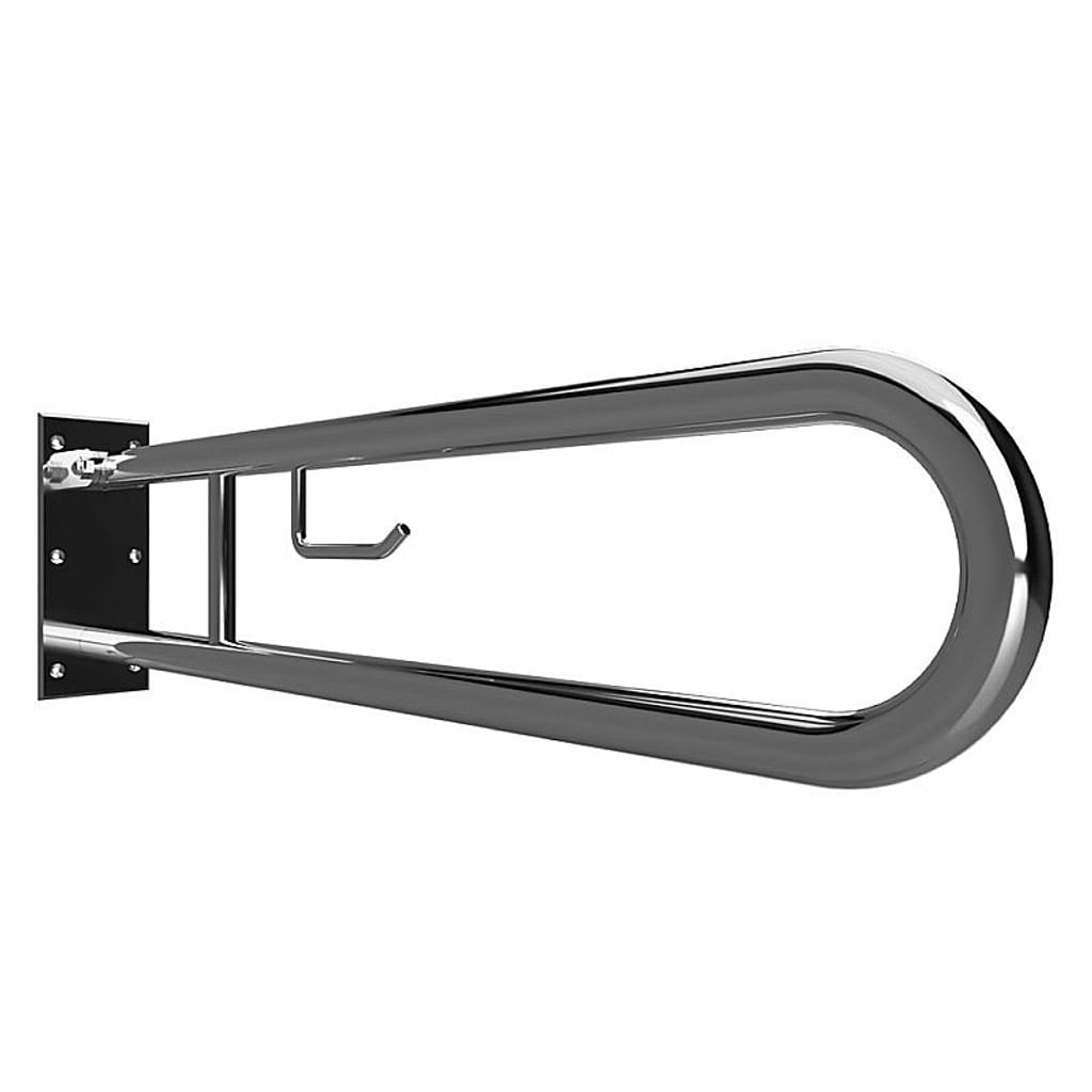 Brillantbad BELP St&uuml;tzklappgriff in U-Form mit Toilettenpapierhalter Edelstahl poliert 100x250x829 mm, 120 kg Traglast f&uuml;r Bad & WC >> zum Bohren 