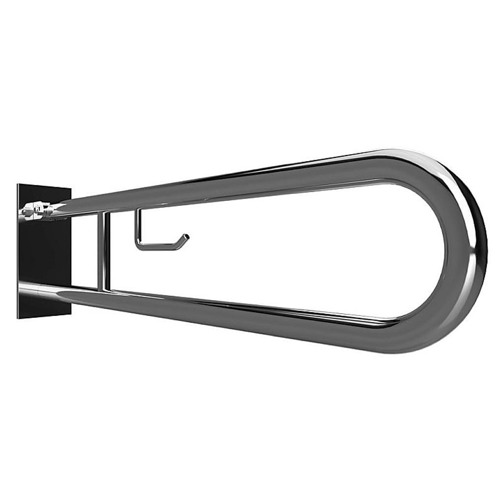 Brillantbad BELP St&uuml;tzklappgriff in U-Form mit Toilettenpapierhalter Edelstahl poliert mit Abdeckung 100x250x829 mm, 120 kg Traglast f&uuml;r Bad & WC >> zum Bohren 