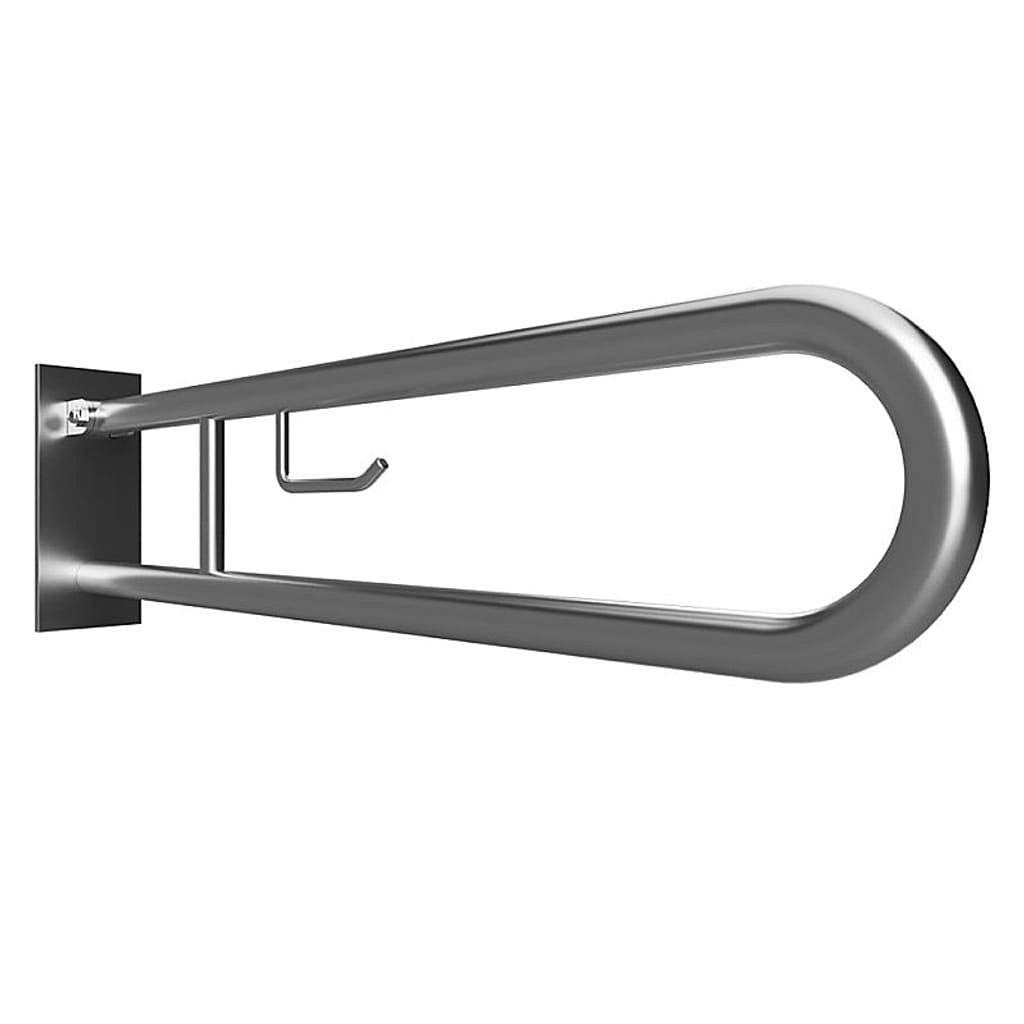 Brillantbad BELP St&uuml;tzklappgriff in U-Form mit Toilettenpapierhalter Edelstahl geb&uuml;rstet mit Abdeckung 100x250x829 mm, 120 kg Traglast f&uuml;r Bad & WC >> zum Bohren 