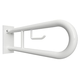 Brillantbad BELP Stützklappgriff in U-Form mit Toilettenpapierhalter Eisen Weiß mit Abdeckung 100x250x829 mm, 120 kg Traglast für Bad & WC >> zum Bohren 