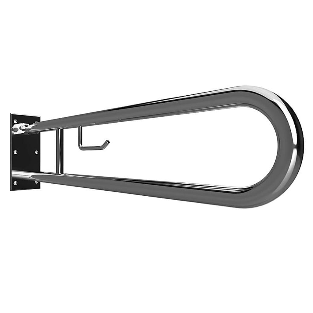 Brillantbad BELP St&uuml;tzklappgriff in U-Form mit Toilettenpapierhalter Edelstahl poliert 100x250x916 mm, 120 kg Traglast f&uuml;r Bad & WC >> zum Bohren 