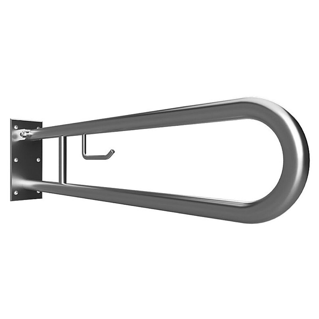 Brillantbad BELP St&uuml;tzklappgriff in U-Form mit Toilettenpapierhalter Edelstahl geb&uuml;rstet 100x250x916 mm, 120 kg Traglast f&uuml;r Bad & WC >> zum Bohren 