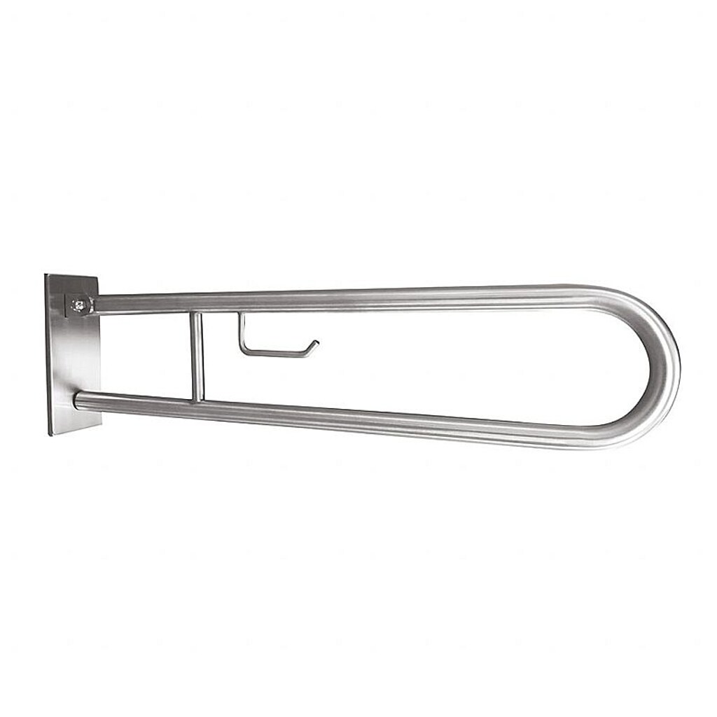 Brillantbad BELP St&uuml;tzklappgriff in U-Form mit Toilettenpapierhalter Edelstahl geb&uuml;rstet mit Abdeckung 100x250x916 mm, 120 kg Traglast f&uuml;r Bad & WC >> zum Bohren 