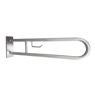 Brillantbad BELP Stützklappgriff in U-Form mit Toilettenpapierhalter Edelstahl gebürstet mit Abdeckung 100x250x916 mm, 120 kg Traglast für Bad & WC >> zum Bohren 