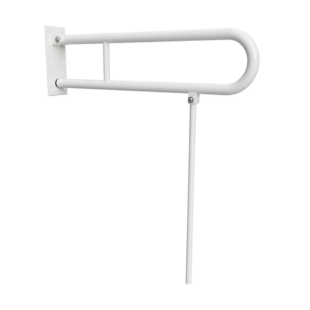 Brillantbad BELP St&uuml;tzklappgriff in U-Form mit Standfu&szlig; Eisen Wei&szlig; 100x800x616 mm, 120 kg Traglast f&uuml;r Bad & WC >> zum Bohren 