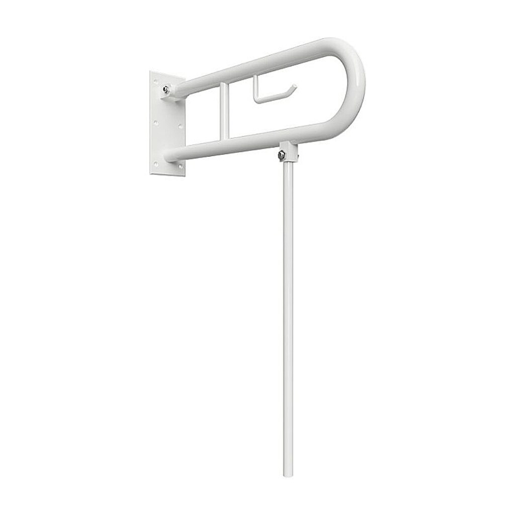 Brillantbad BELP St&uuml;tzklappgriff in U-Form mit Toilettenpapierhalter & Standfu&szlig; Eisen Wei&szlig; 100x800x766 mm, 120 kg Traglast f&uuml;r Bad & WC >> zum Bohren 