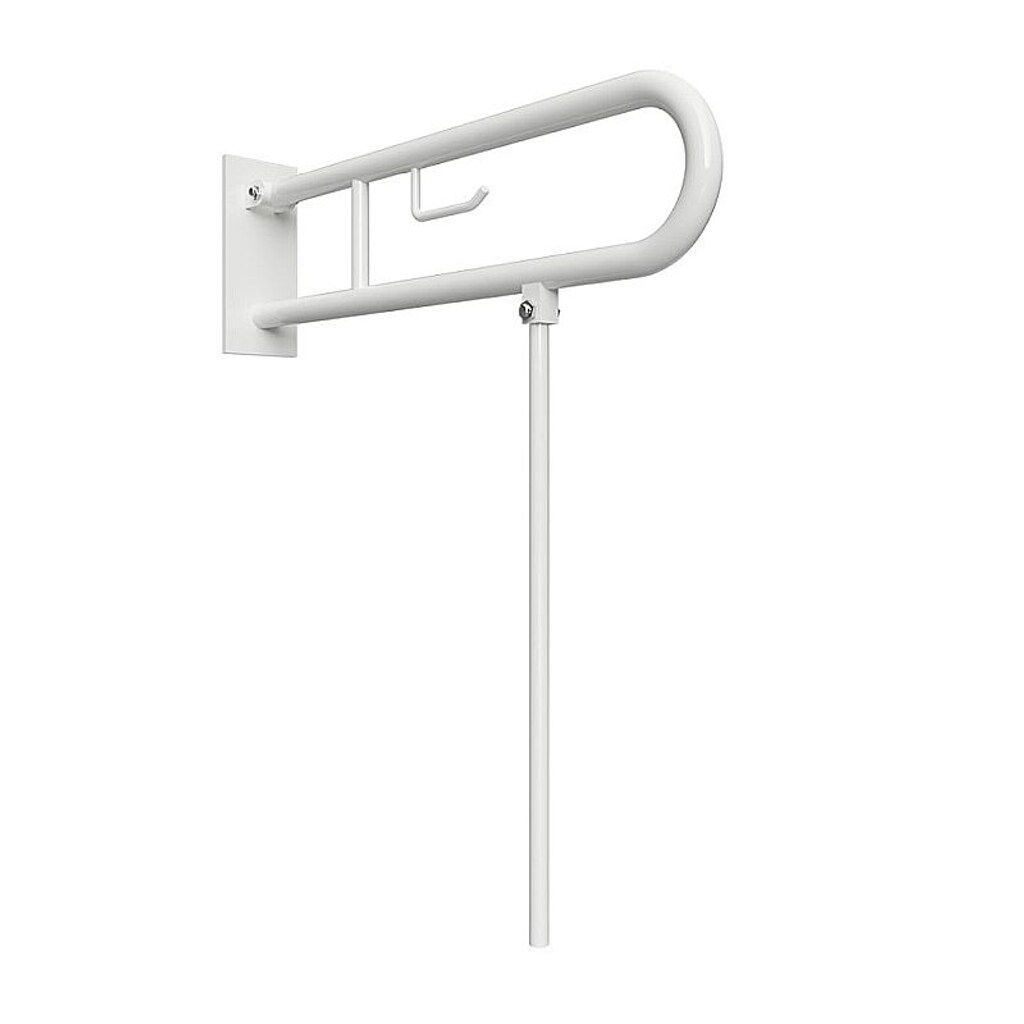 Brillantbad BELP St&uuml;tzklappgriff in U-Form mit Toilettenpapierhalter & Standfu&szlig; Eisen Wei&szlig; mit Abdeckung 100x800x766 mm, 120 kg Traglast f&uuml;r Bad & WC >> zum Bohren 