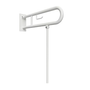 Brillantbad BELP Stützklappgriff in U-Form mit Toilettenpapierhalter & Standfuß Eisen Weiß mit Abdeckung 100x800x766 mm, 120 kg Traglast für Bad & WC >> zum Bohren 