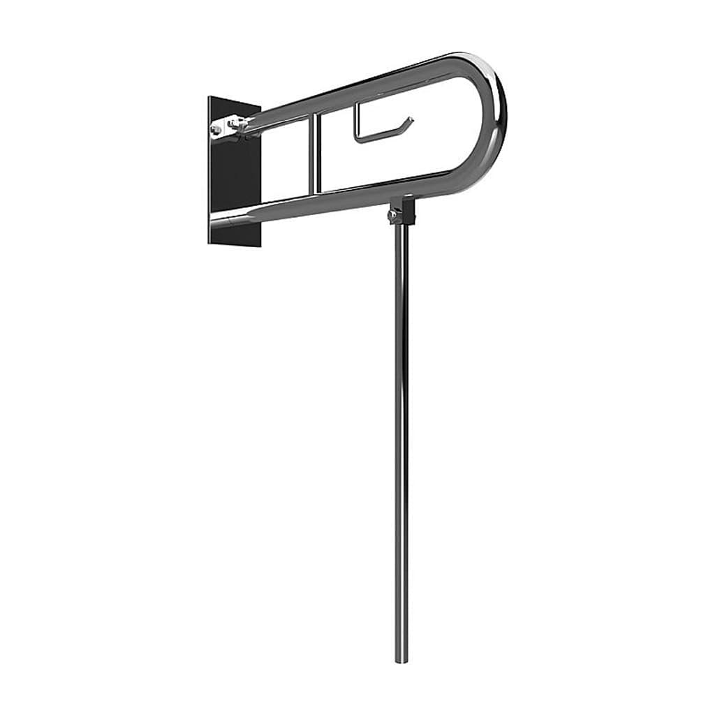 Brillantbad BELP St&uuml;tzklappgriff in U-Form mit Toliettenpapierhalter & Standfu&szlig;  Edelstahl poliert mit Abdeckung 100x800x829 mm, 120 kg Traglast f&uuml;r Bad & WC >> zum Bohren 