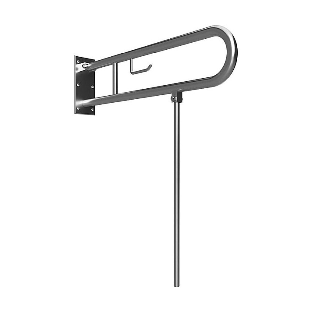 Brillantbad BELP St&uuml;tzklappgriff in U-Form mit Toilettenpapierhalter & Standfu&szlig; Edelstahl geb&uuml;rstet 100x800x829 mm, 120 kg Traglast f&uuml;r Bad & WC >> zum Bohren 