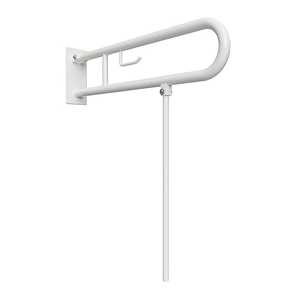 Brillantbad BELP St&uuml;tzklappgriff in U-Form mit Toliettenpapierhalter & Standfu&szlig; Eisen Wei&szlig; 100x800x829 mm, 120 kg Traglast f&uuml;r Bad & WC >> zum Bohren 