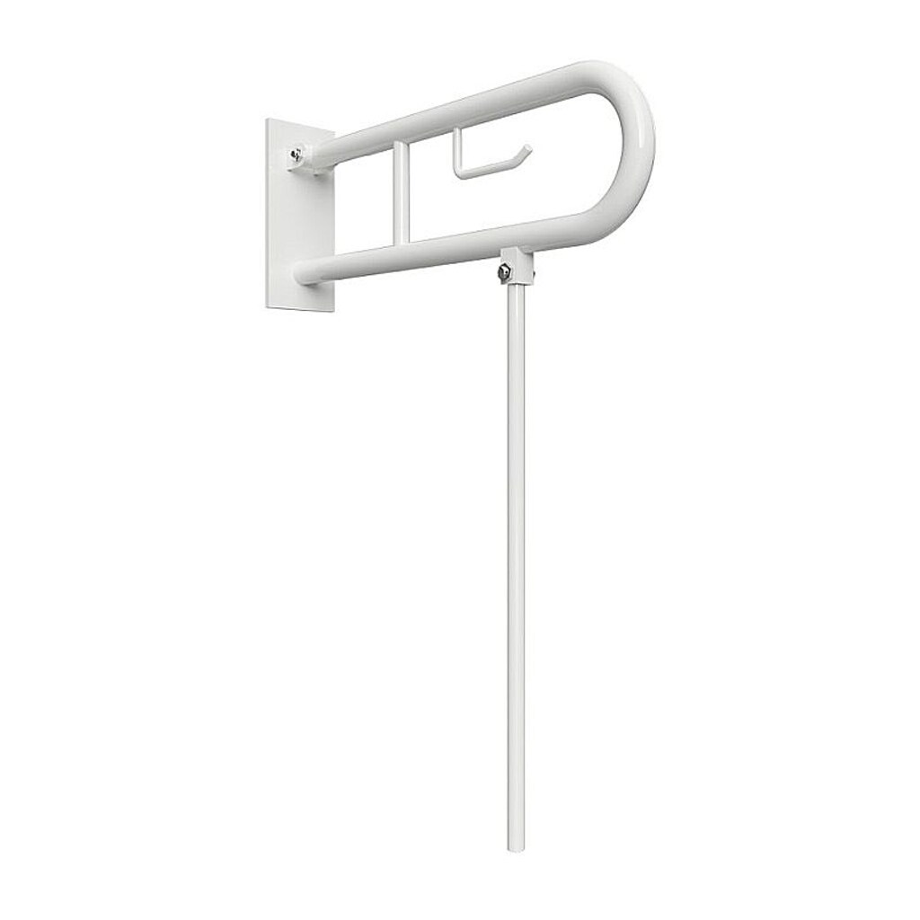 Brillantbad BELP St&uuml;tzklappgriff in U-Form mit Toliettenpapierhalter & Standfu&szlig; Eisen Wei&szlig; mit Abdeckung 100x800x829 mm, 120 kg Traglast f&uuml;r Bad & WC >> zum Bohren 