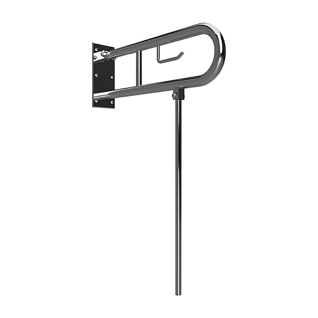 Brillantbad BELP St&uuml;tzklappgriff in U-Form mit Toliettenpapierhalter & Standfu&szlig; Edelstahl poliert 100x800x866 mm, 120 kg Traglast f&uuml;r Bad & WC >> zum Bohren 