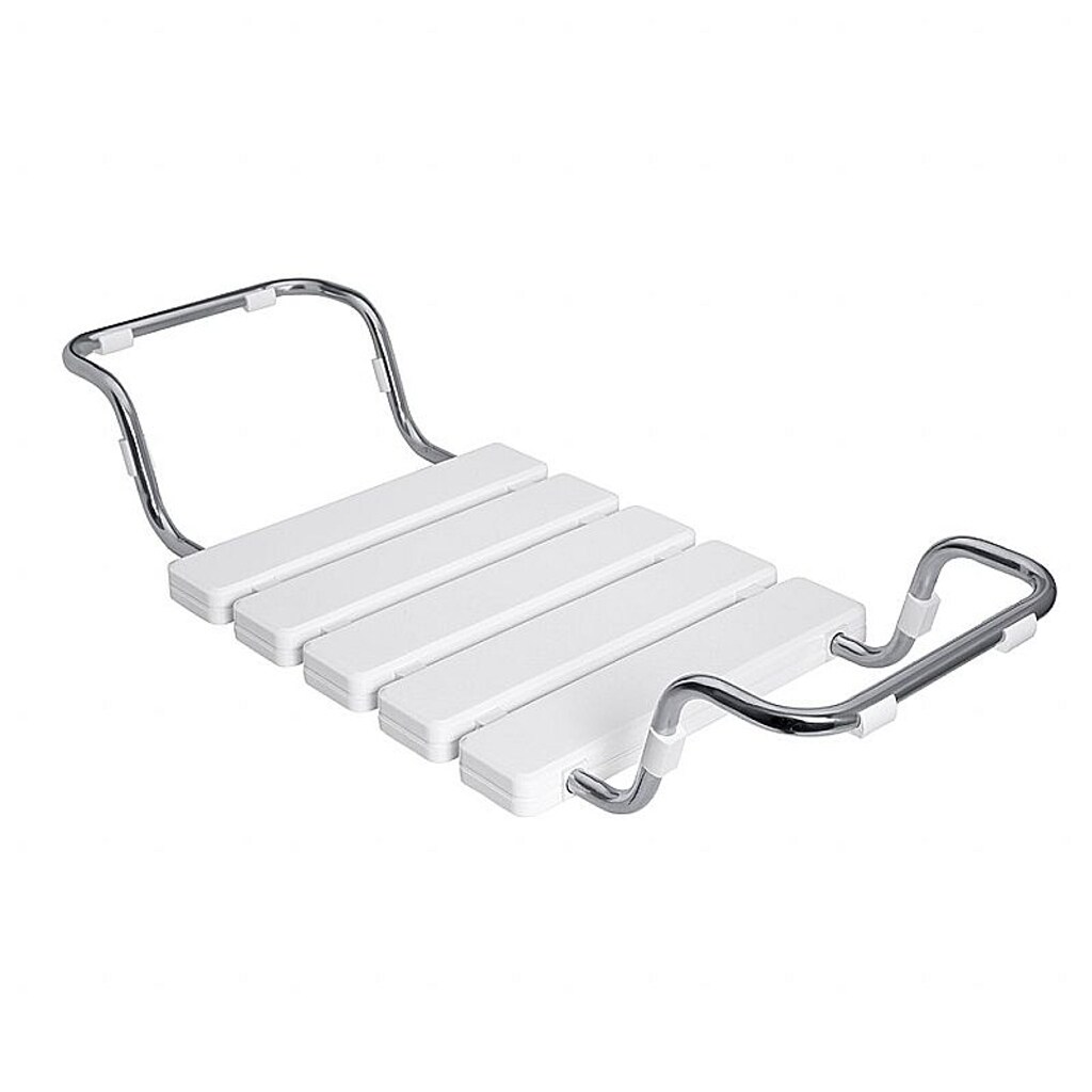 Brillantbad BELP Badewannensitz Edelstahl poliert Kunststoff Wei&szlig; 740-840x130x320 mm, 120 kg Traglast f&uuml;r Bad & WC >> zum Einh&auml;ngen 