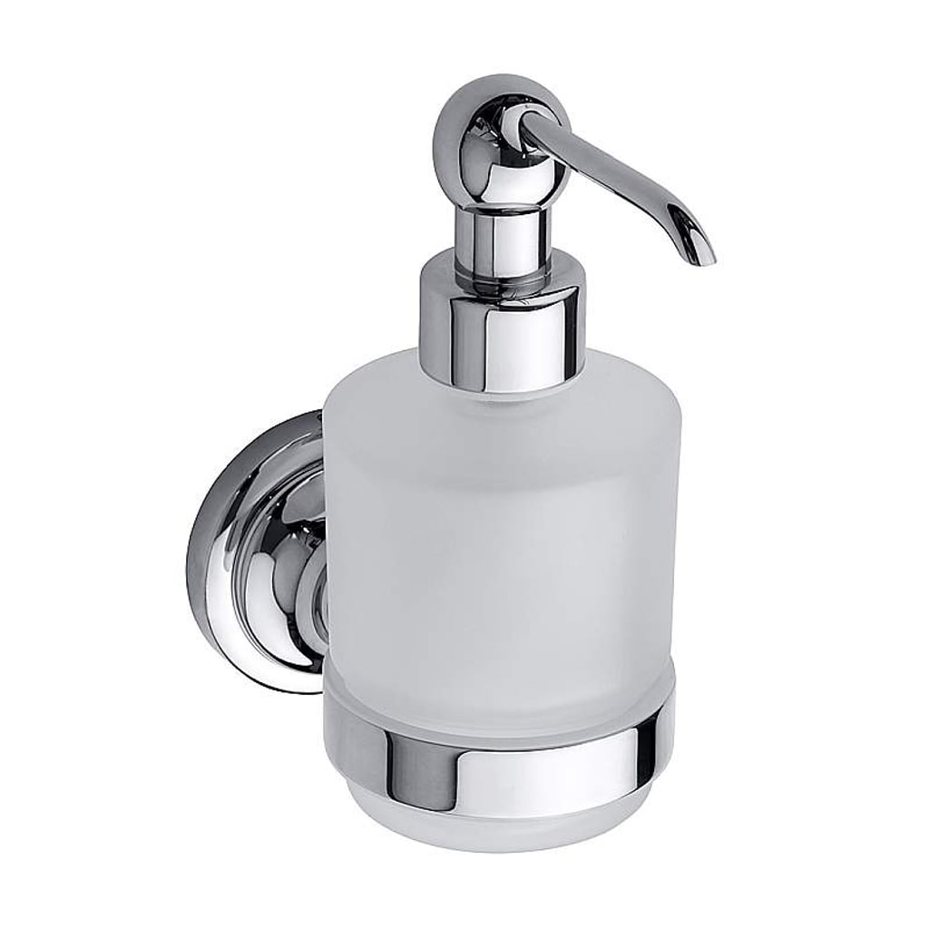 Brillantbad BETRO CHROM Seifenspender Messing Glas Chrom 75x150x120 mm, 200 ml f&uuml;r Bad & K&uuml;che >> zum Bohren 