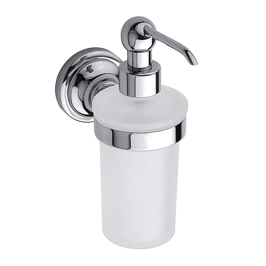 Brillantbad BETRO CHROM Seifenspender Messing Glas Chrom 80x190x120 mm, 230 ml f&uuml;r Bad & K&uuml;che >> zum Bohren 