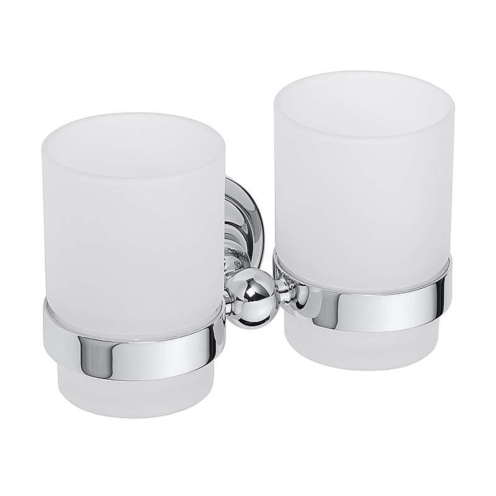 Brillantbad BETRO CHROM Doppelglashalter Messing Glas Chrom 160x95x90 mm f&uuml;r Bad & WC >> zum Bohren 