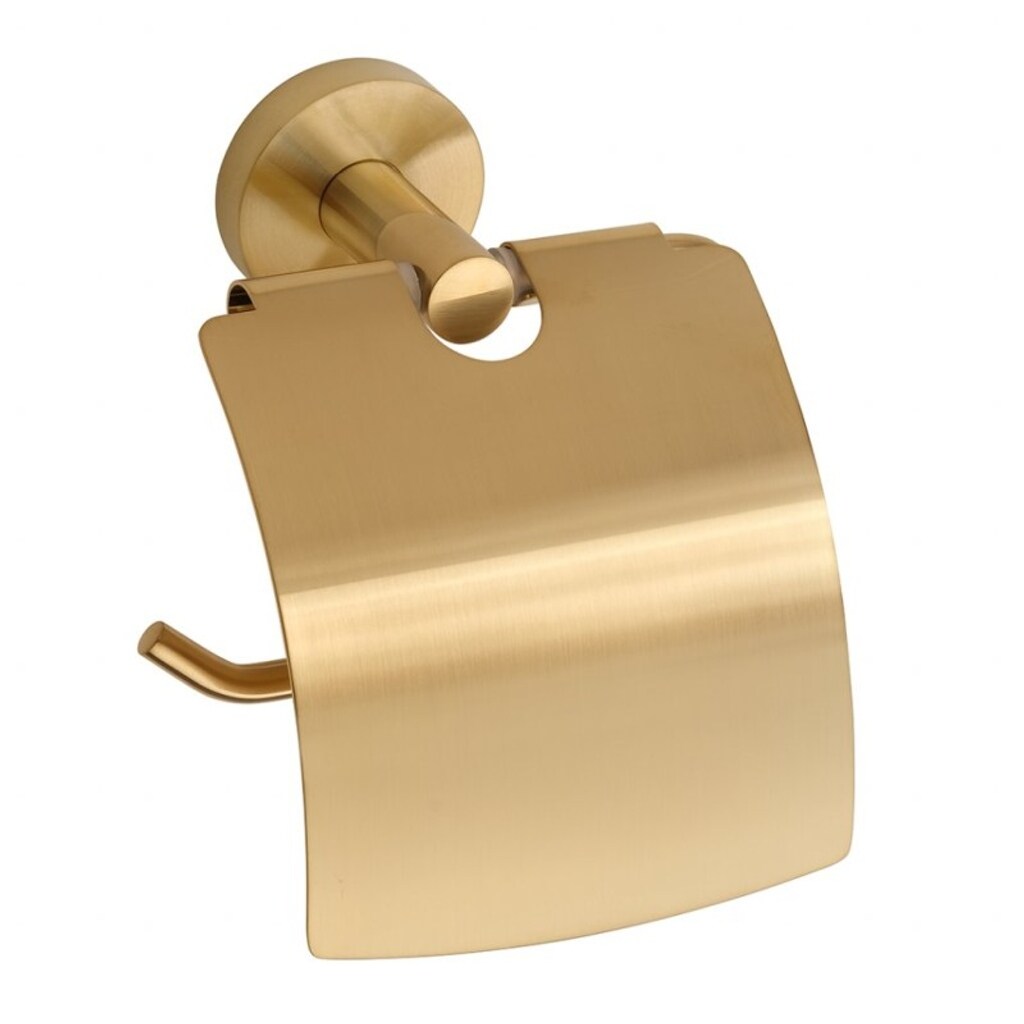 Brillantbad BABLO Papierrollenhalter mit Deckel Messing Gold matt 80x140x155 mm f&uuml;r Bad & WC >> zum Bohren oder Kleben* 