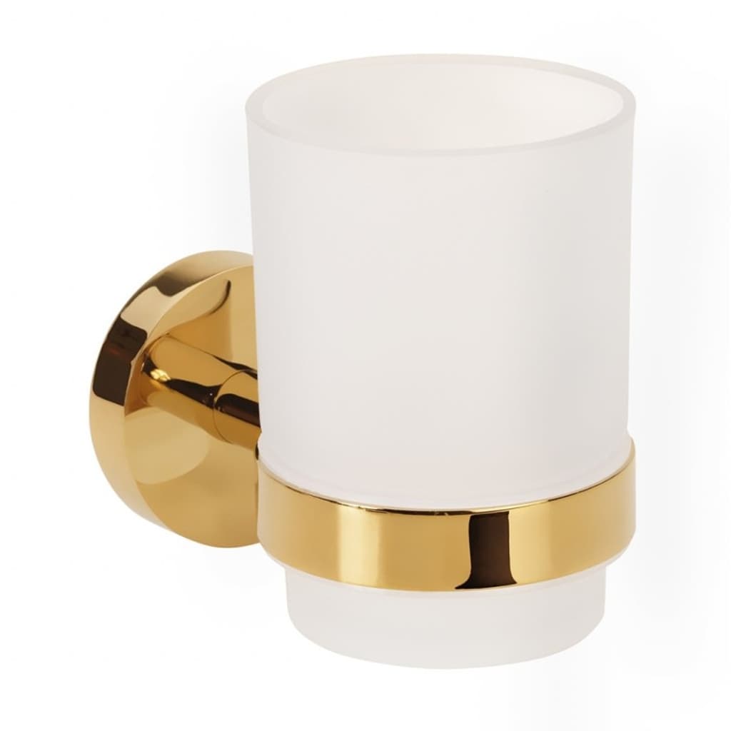 Brillantbad BILLO Glashalter mit Glas Messing Gold poliert Milchglas 105x70x95 mm f&uuml;r Bad & K&uuml;che >> zum Bohren oder Kleben* 