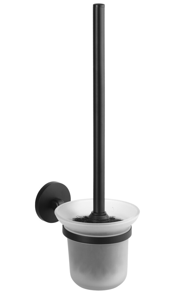 Brillantbad BOX WC-B&uuml;rstengarnitur Zink Milchglas Schwarz 150x113x385 mm f&uuml;r Bad & WC >> zum Bohren 